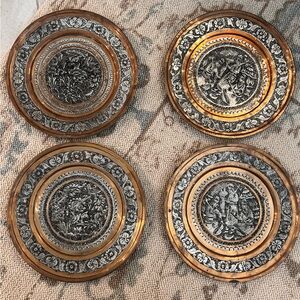 Decorative Engraved Copper Silver Tone Middle
Eastern Persian Tray/Plates